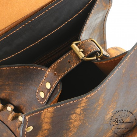 Мужской кожаный рюкзак "Байкер" (рыжее старение)